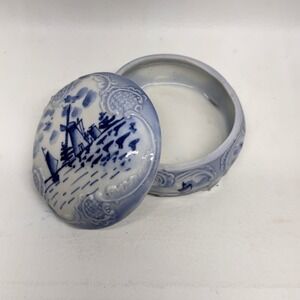 Unbranded Trinket Box Unisex OS Blue White Windmill Delft Style Coastal Decor